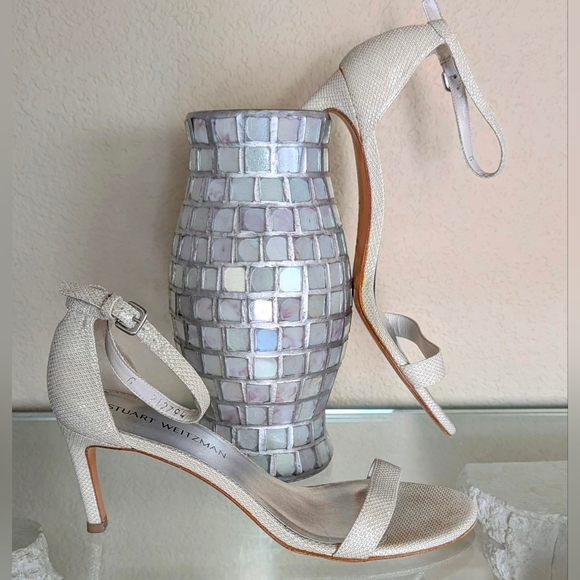 NWT Stuart Weitzman Silver Ankle Strap Sandal With 3" Heels Sz 8.5M - Picture 1 of 16